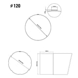 Technische tekening regenpijp, diameter 120 mm, met detailaanzicht van de felsverbinding