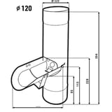 Technische tekening van de regenwaterafvoer met afmetingen, diameter 120 mm, hoogte 394 mm