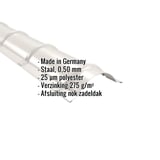 Nokvorst halfrond, zuiverwit RAL 9010, met ingebedde productgegevens over materiaal, dikte en coating