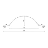 Technische tekening nokvorst halfrond klein met afmetingen 245 mm totale breedte, 55 mm hoogte