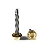 RVS schroeven, twee stuks, met zeskantkop in Licht ivoorkleurig (RAL 1015) en boorpunt, vrijstaand