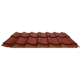 Sandwichpaneel Permapan 40 dak in terracotta, zijaanzicht met profielgolven en groene onderzijde