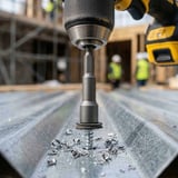 Metalen schroefbit RVS blank bij het indraaien van een schroef in damwandplaat