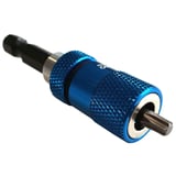Metalen schroevendraaierbit van Polmetal, blank RVS, blauwe bithouder met karteling