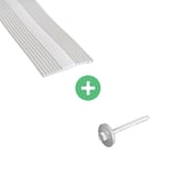 Profielvuller en blanke RVS-schroef met afdichtring, ernaast groen plus-symbool