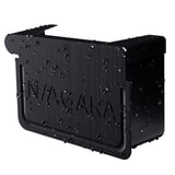 Stalen goot eindstuk, gitzwart RAL 9005, met Niagara logo en waterdruppels