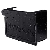 Stalen goot eindstuk, gitzwart (RAL 9005), met Niagara logo en regendruppel-effect