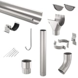 Niagara stalen dakgoten set, grijs aluminiumkleurig, met alle onderdelen en bevestigingsmateriaal