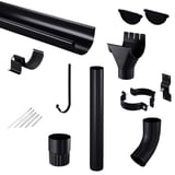 Stalen dakgoten set, gitzwart RAL 9005, met diverse onderdelen zoals goot, buis, bochten en beugels