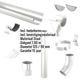Staal dakgoten set Zilver-Metallic met ingebedde productinformatie