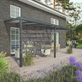 Terrasoverkapping RAL 7016 met polycarbonaat dak 16 mm, breedte en garantie gegevens getoond