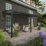 Terrasoverkapping Sunrooms RAL 7016, 16 mm, gemonteerd aan een huis