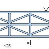 Doorsnede van de 16 mm polycarbonaat kanaalplaat met kamers en stijlen, afmetingen in mm