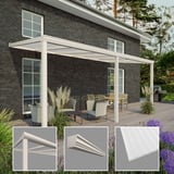 Terrasoverkapping RAL 9001 met 16 mm polycarbonaat dak, detailaanzichten van profiel en kanaalplaat