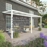 Terrasoverkapping RAL 9016 met 8,00 mm glasdak, specificaties weergegeven, sneeuwlastzone 1