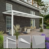 Terrasoverkapping Sunrooms RAL 9016, 16 mm, met detailweergaven van profiel en plaat