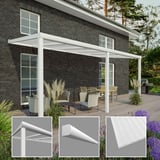 Terrasoverkapping 16 mm, wit RAL 9016, met detailweergaven van profiel en kanaalplaat