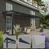Terrasoverkapping RAL 7016 met 16 mm polycarbonaat dak, detailaanzichten van de profielen