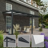 Terrasoverkapping RAL 7016 met 16 mm polycarbonaat dak, details van profiel en plaat