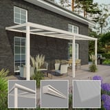 Terrasoverkapping 16 mm, RAL 9001, met detailweergaven van profiel, sierlijst en plaat