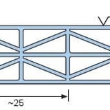 Doorsnede van de 16 mm polycarbonaatplaat met kamers en stijlen, afmetingen in mm
