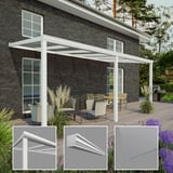 Terrasoverkapping RAL 9016 met 8,00 mm glasdak en detailweergaven van profiel en glas