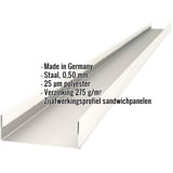 U-profiel van staal, grijswit (RAL 9002), 0,50 mm dik, met ingebedde productinformatie