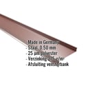 Vensterbank van roodbruin staal met 25 µm polyestercoating, productgegevens getoond