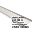 Vensterbank uit staal, Grijswit (RAL 9002), 0,50 mm dikte, met ingebedde productgegevens