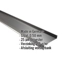 Vensterbank Gitzwart (RAL 9005) van staal 0,50 mm, 25 µm polyester, met ingebedde productgegevens