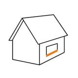 Toepassingsvoorbeeld: Schematische weergave van een huis met oranje vensterbank bij het raam