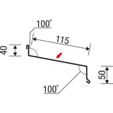 Technische tekening van de vensterbank met afmetingen 50 mm, 40 mm, 115 mm en hoek 100°