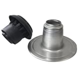 Platdak ontluchter van DACHPROTECT, gedemonteerd in zwart kunststof bovendeel en zilver aluminium onderdeel