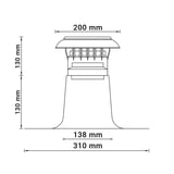 Technische tekening van de platdak ontluchter van DACHPROTECT met afmetingen