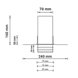 Technische tekening van het opzetstuk met afmetingen 70 mm, 160 mm, 50 mm, 240 mm