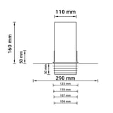 Technische tekening van het opzetstuk met afmetingen 110 mm, 160 mm, 50 mm, 290 mm