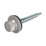 Verzinkte schroef, aluminiumkleurig (RAL9007), met zeskantkop en afdichtring, hoofdaanzicht