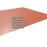 Vlakke plaat Koperbruin RAL 8004 staal 0,50 mm met 25 µm polyestercoating, specificaties weergegeven