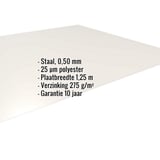 Vlakke plaat staal 0,50 mm zuiverwit RAL 9010 met ingebedde productgegevens