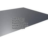 Vlakke plaat antracietgrijs RAL 7016 0,50 mm, met ingevoegde productgegevens en coating