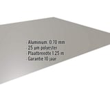 Vlakke plaat aluminium 0,70 mm RAL9007 met ingebedde productgegevens