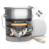 Vloeibare kunststof set wit 5 kg, emmer, vliesrol en kwast, met productinformatie