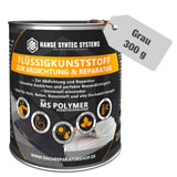 Vloeibare kunststof DACHPROTECT grijs 300g blik met productinformatie en logo