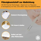Vloeibaar kunststof voor afdichting, bescherming en verzegeling, voor binnen en buiten, hecht op vele materialen