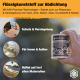 Vloeibaar kunststof voor afdichting, toepassingsvoorbeelden op hout, zink, plaatstaal, glas, kunststof en metaal