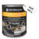 Vloeibare kunststof blik wit 300g met ingebedde productgegevens voor afdichting en reparatie
