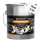 DACHPROTECT vloeibare kunststof 5 kg emmer in wit, vooraanzicht met productinformatie en 'Wit 5 KG' etiket