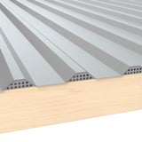 Geperforeerd tandprofiel Zilver-Metallic 0,75 mm Weckman, gemonteerd op houten lat, met damwandprofiel