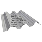 Damwandplaat T92P dak, grijs aluminiumkleurig, met ingebedde productgegevens