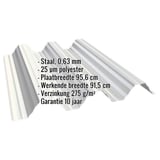 Hoogprofiel T92P dakplaat Grijswit, 0,63 mm staal, met ingebedde specificaties